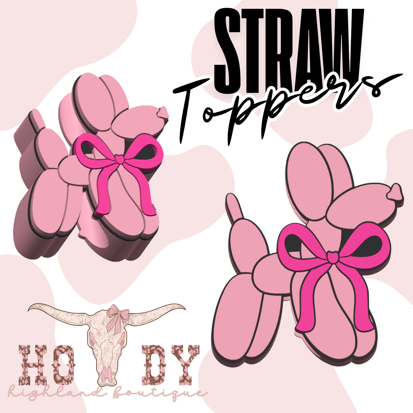 Pink Balloon Dog Straw Topper