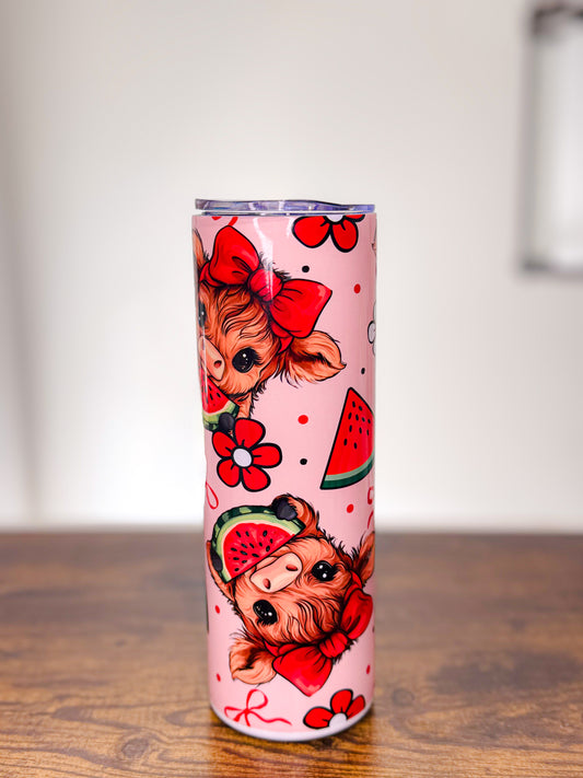 Watermelon Highland Cow 20oz Tumbler