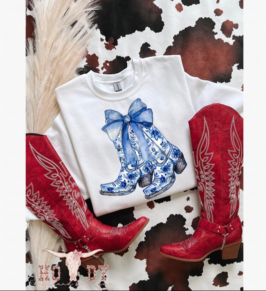 Blue Foral Boots