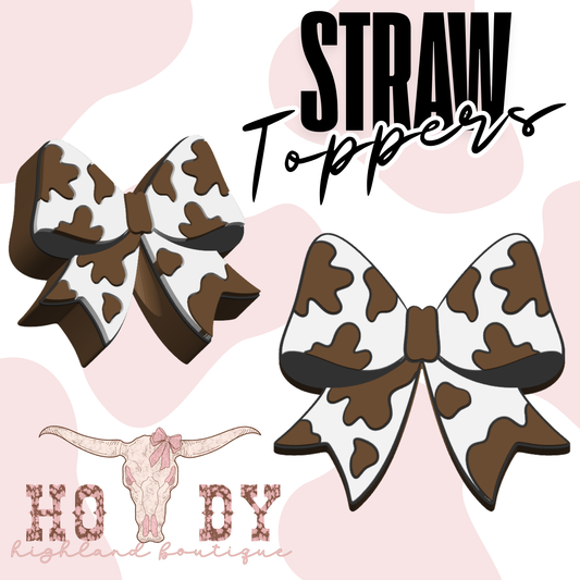 Cow Print Bow Straw Topper